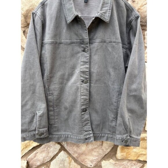 Eileen Fisher Organic Cotton Stretch Jean Jacket Size 1X Black Gray Denim - Picture 4 of 9